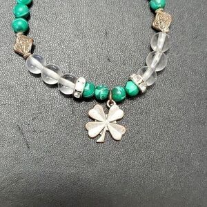 Silver tone and green lucky bracelet